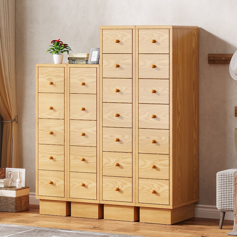 Tall Dresser with 5 Drawers, Wood Slim Storage Drawer Organizer, Oak