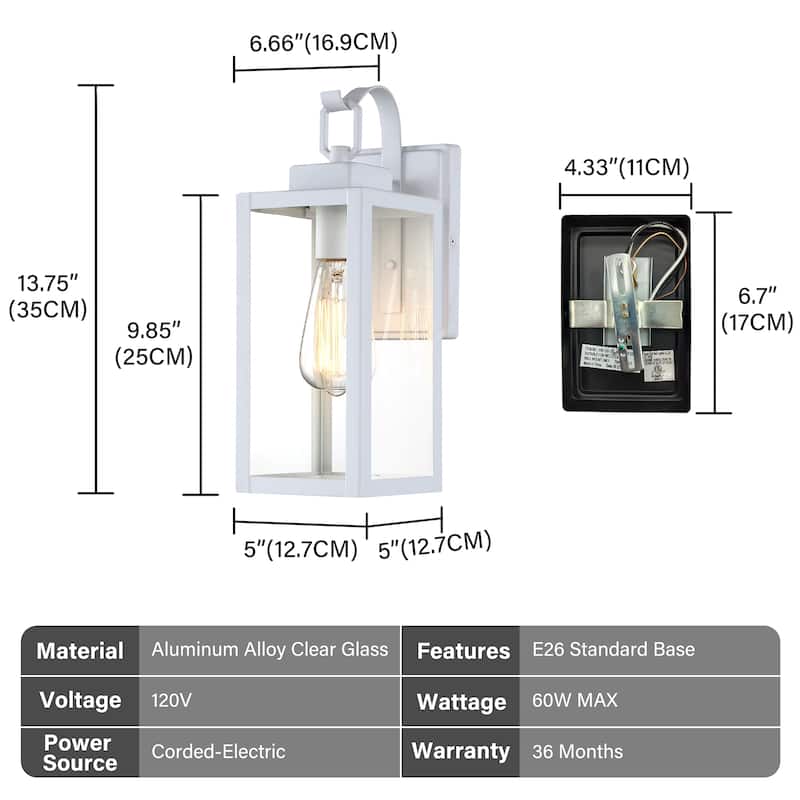 2 Pack 1-Light Outdoor Wall Sconce - 5"x6.7"x13.75"