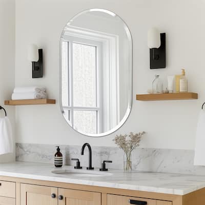 Long Oval Frameless Mirror HD Reflection Wall Mirror for Entryway Home