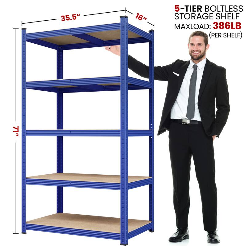 Yaheetech 71in 5-Tier Metal MDF Storage Rack, Adjustable Shelves, 386lb Capacity for Each Shelf