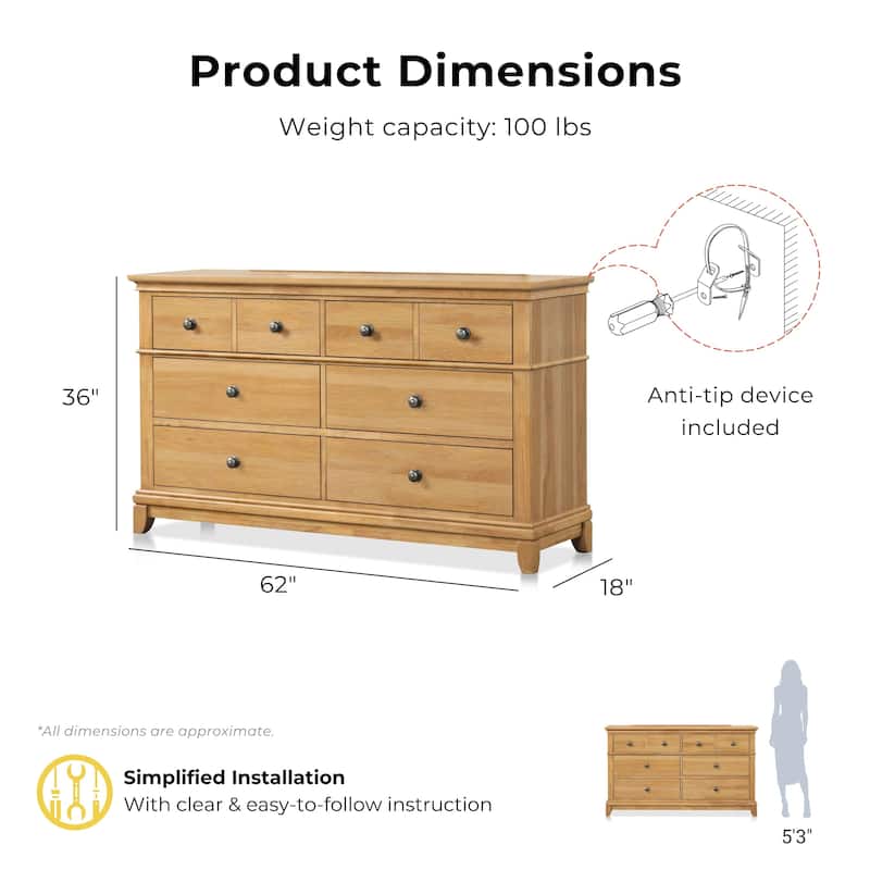 Furniture of America Wellington Farmhouse Natural Oak Wood 6-Drawer Dresser