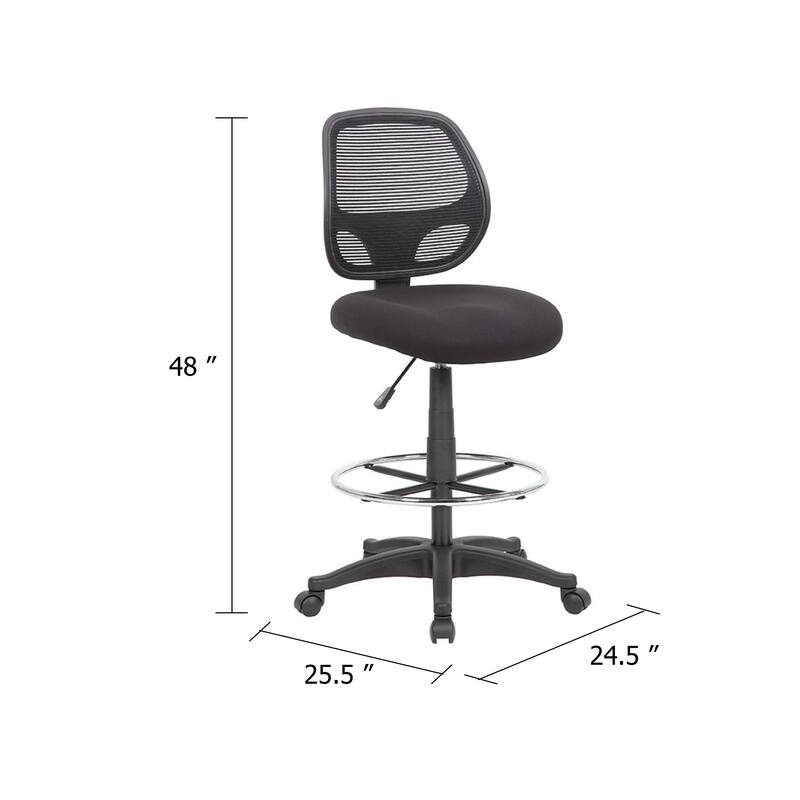 Lem Swivel Office Stool with T Arms, Footring, Black Linear Mesh Back