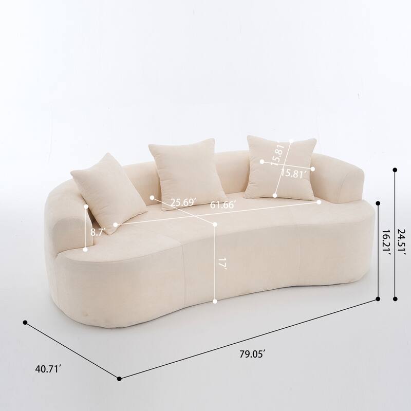 Crescent-Shaped Modular Sofa for Apartments, Chenille Low-Back Deep-Seat Sofa, Small Compression Sofa with Pillows
