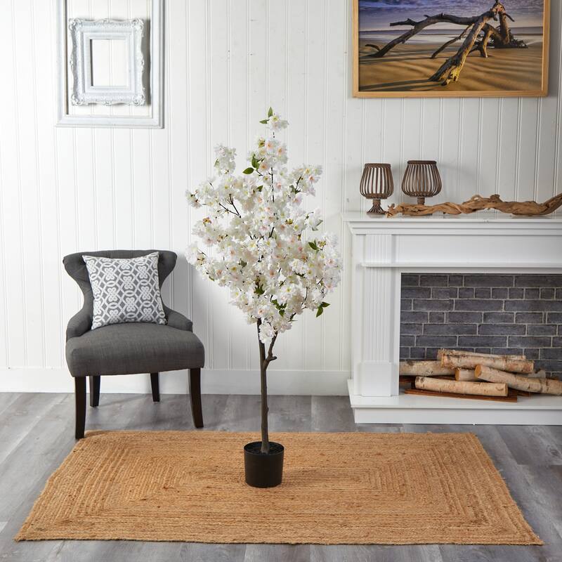 Artificial Cherry Blossom Tree 5ft - Pink Flowers Indoor Decor, Realistic Faux Tree for Home, Office, Living Room