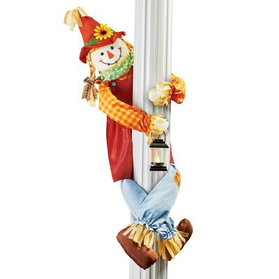 Girl Scarecrow Porch or Tree Hugger With Lit Lantern - 12.500 x 10.000 x 3.500