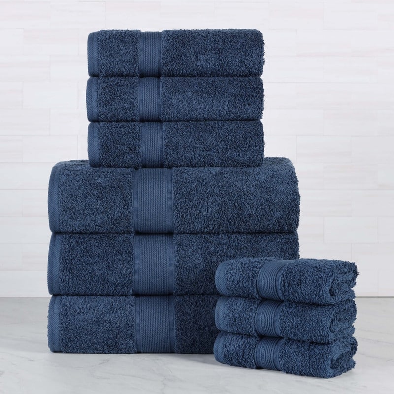 Superior Oregon Organic Cotton Solid 9-Piece Towel Set - Navy Blue