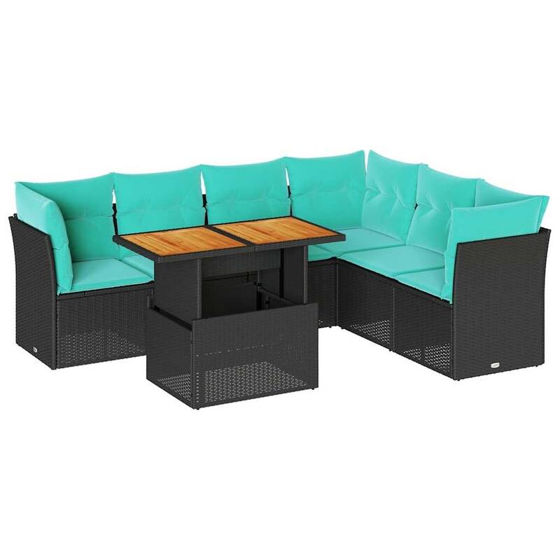 vidaXL Patio Sofa Set with Cushions Center and Corner Seats 7 Piece Poly Rattan - 21.7 x 24.4 x 27.2