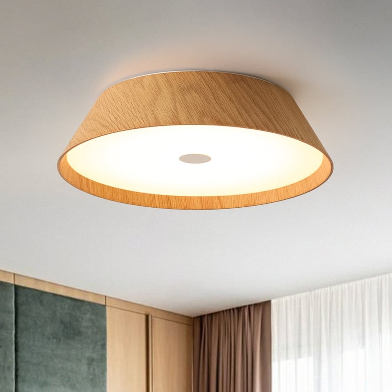 Scandinavian Conical Wood Dimmable LED Flush Mount Ceiling Light - 13.2in - Ash