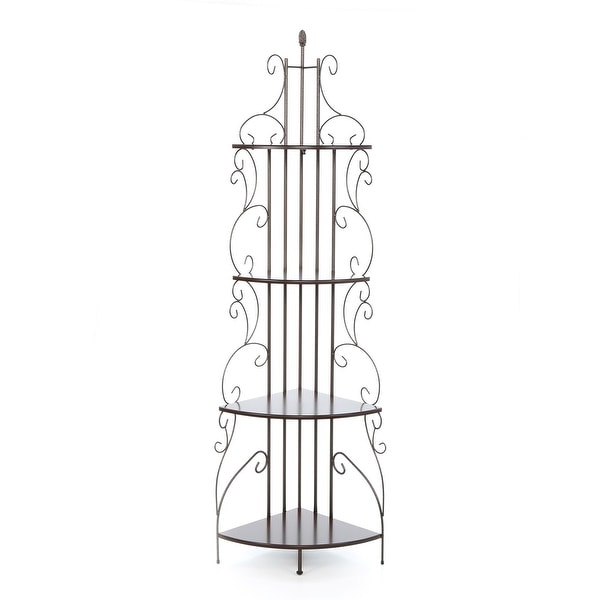 Ornate 4 Tier Metal Corner Bakers Rack Kitchen Dining Shelf 74.5