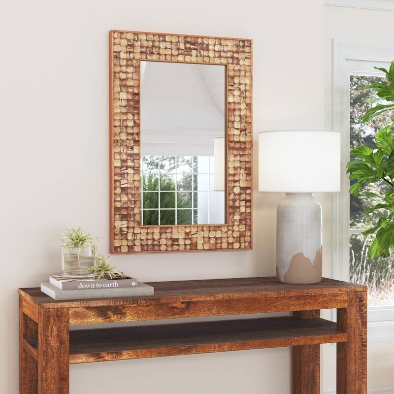 Milo Coconut Shell Rectangular Wall Mirror by East at Main - Brown-Natural