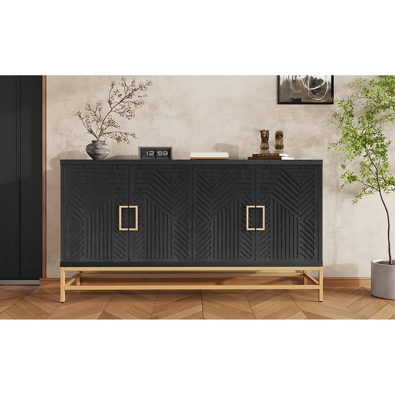 Rectangular Sideboard with Adjustable Shelves and metal legs