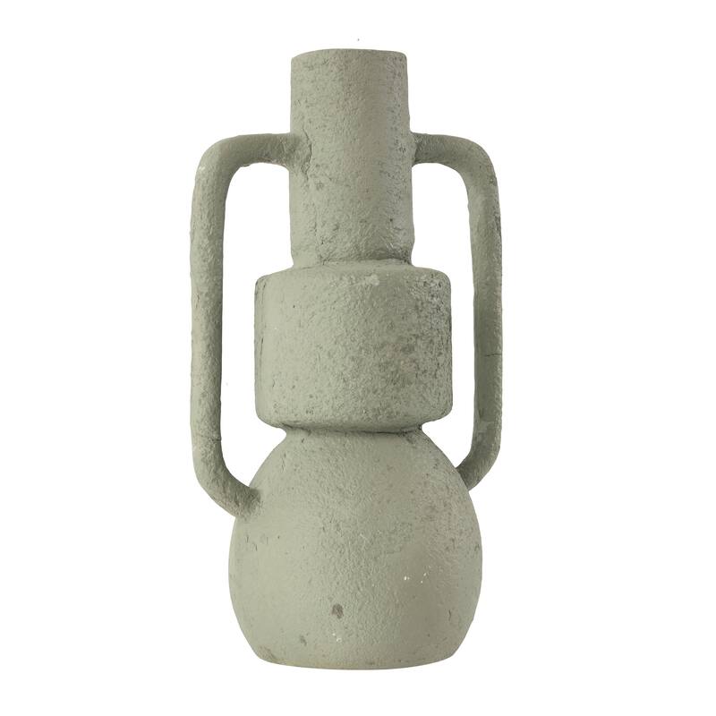 Light Gray Paper Mache Abstract Textured Vase with Squared Handles