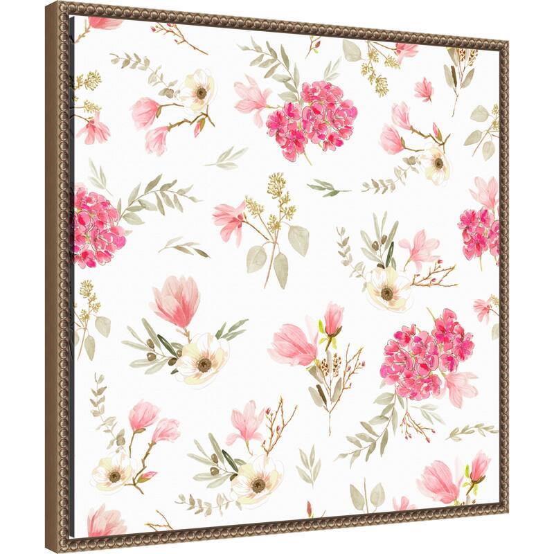 Floral Bouquets Pattern Light Pink by Anis Illustration (22 x 22 in.), Framed Canvas Wall Art Print