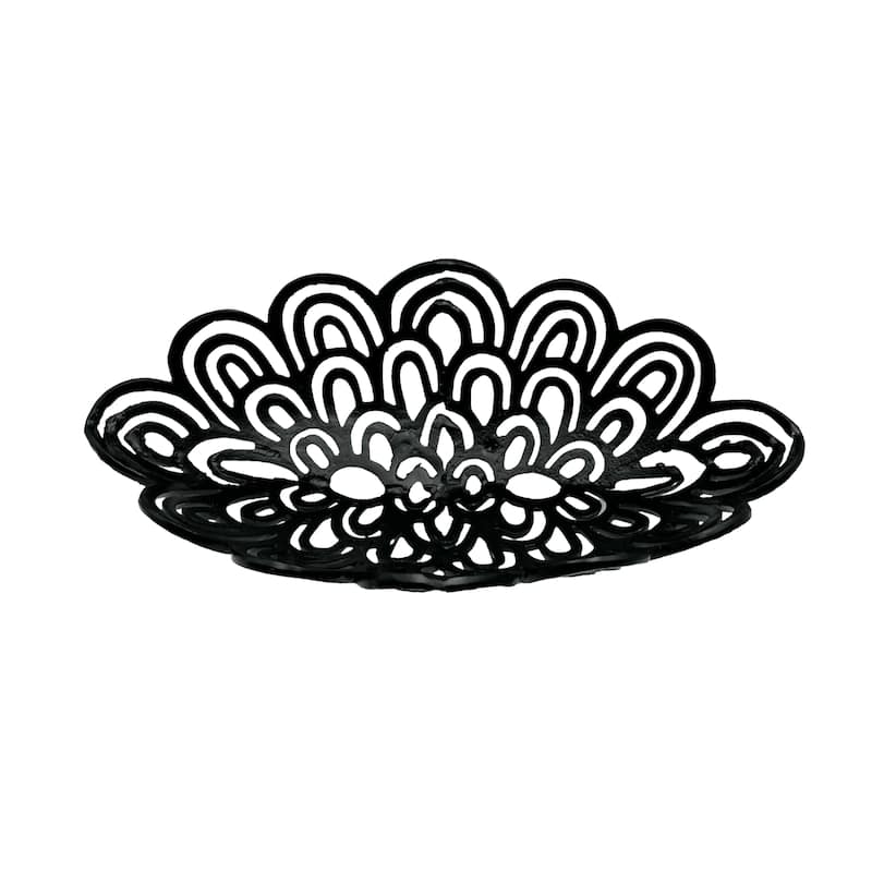 Decorative Handmade Aluminum Peacock Feather Bowl in Black