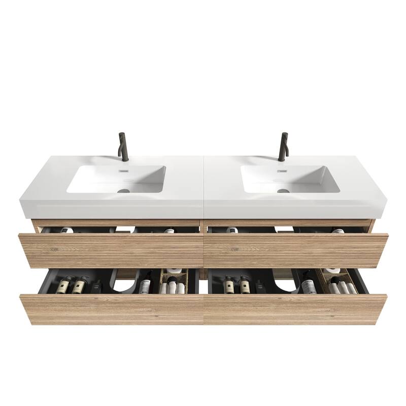 GDFStudio - Grace Wall-Mounted Bathroom Vanity with Engineered Quartz Sink & Soft Close Drawers, without Drainage and Faucet