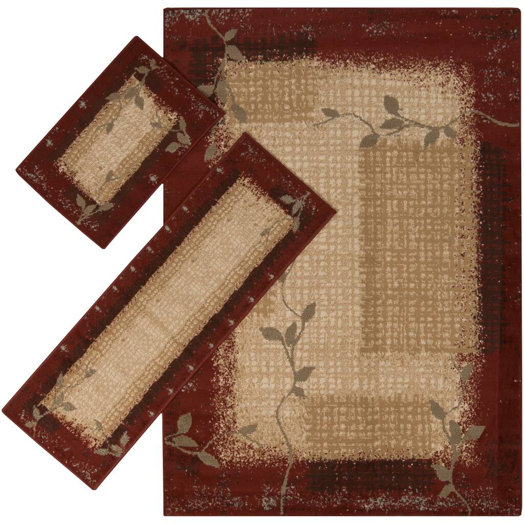 Appealing Burgundy Border Rugs - 3PC
