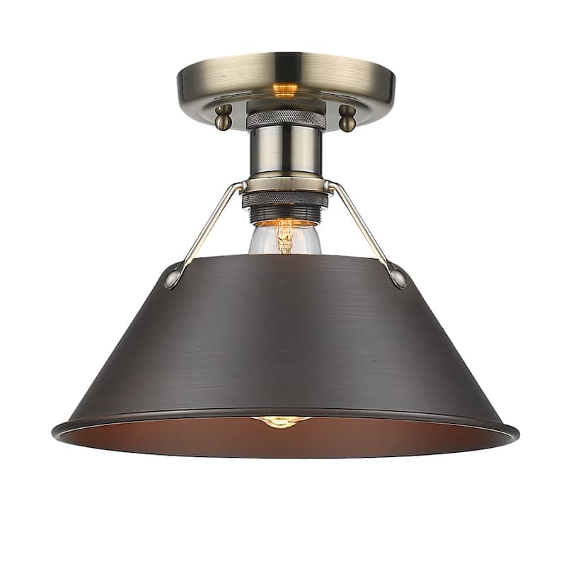 Yep by Golden Lighting Orwell 1-light Flush Mount in Aged Brass and Rubbed Bronze shade