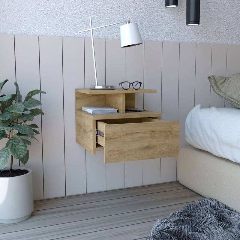Adele Floating Nightstand with Open Shelf, Drawer, White