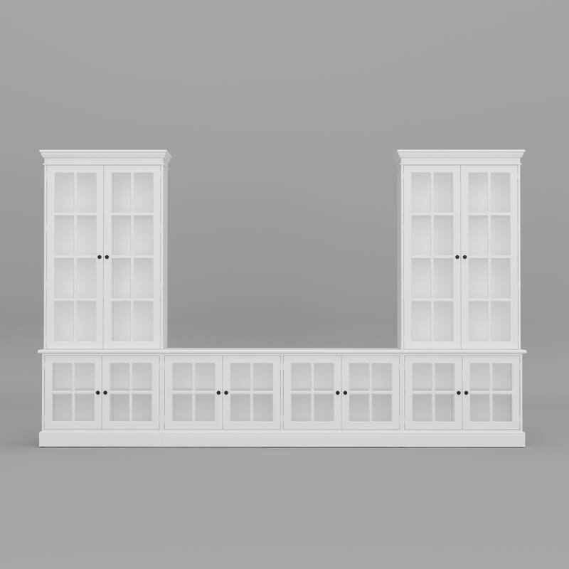 Bookshelves White Storage Unit Glass Display Doors Stylish TV Stand Entertainment Bookcase