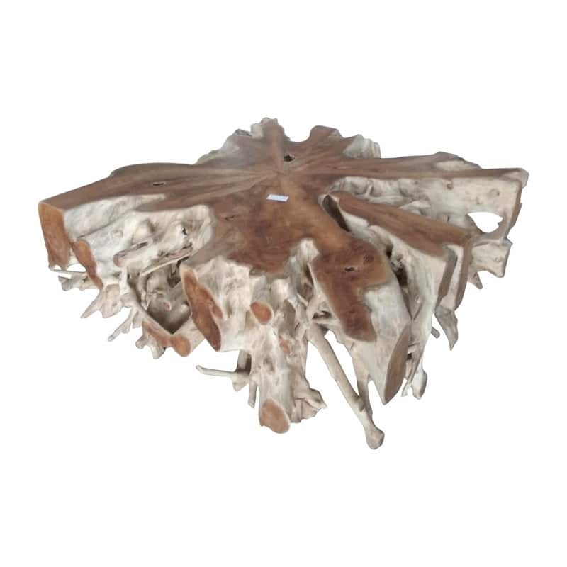 Block Square Teak Root Coffee Table, 40 Inch Long, Natural Finish