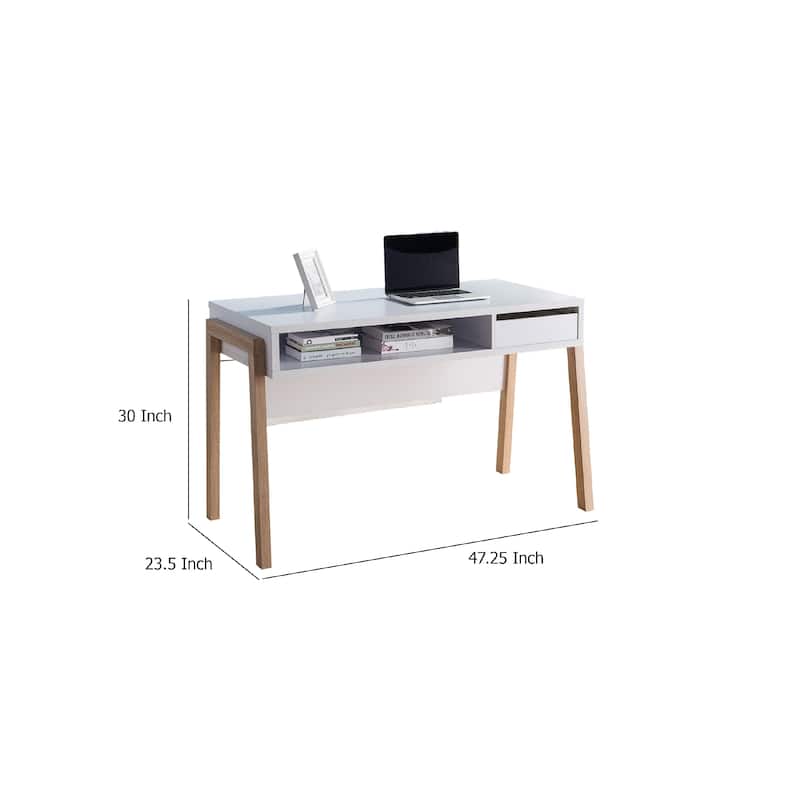 Writing Desk, 1 Drawer and Open Shelf, 47 Inch, Modern White and Brown