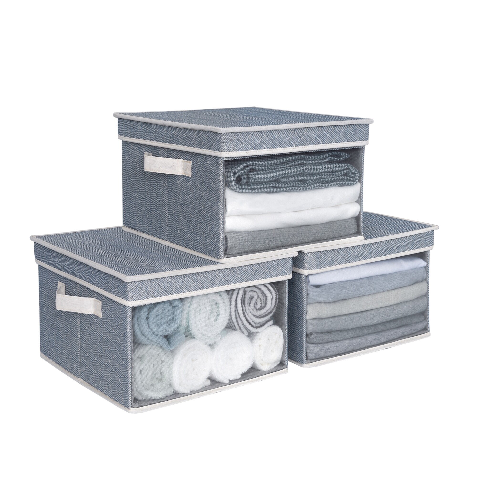 Fabric Storage Basket Bins Organizer with Wooden Carry Handle Set