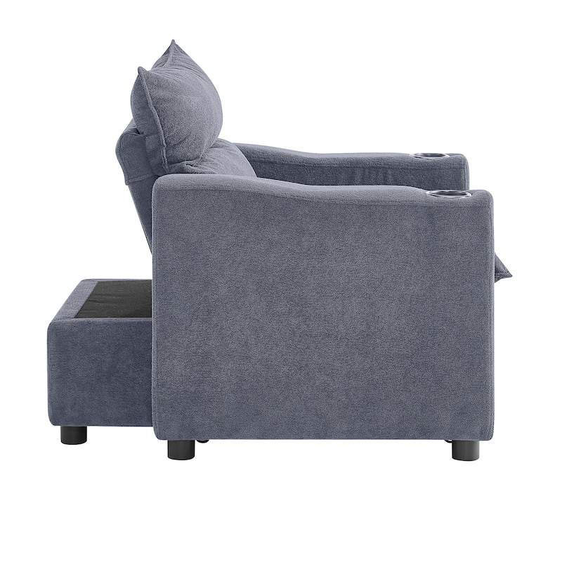 3-in-1 Convertible Sofa Bed, Sleeper Couch with Adjustable Backrest, Velvet Pull-Out Loveseat Chaise Lounge - Grey