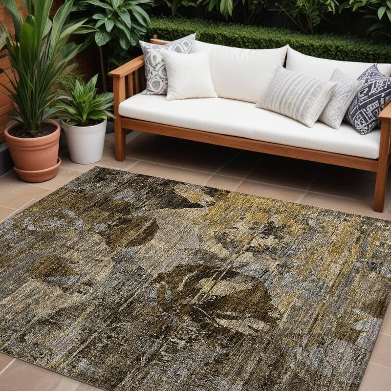 Rane Modern Art-Inspired Weather Resistant Timeless Fusion Runner Outdoor Rug - 9' X 12' - Brown