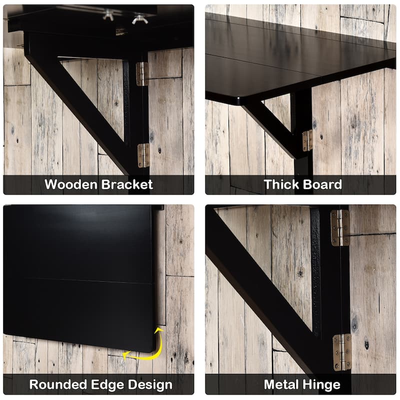 Gymax Wall-Mounted Drop-Leaf Table Floating Folding Desk Space Saver