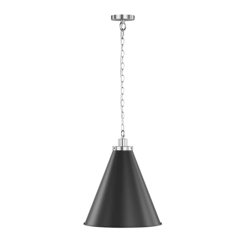 Modern Brushed Nickel 1-Light Single Cone Metal Hanging Lamp for Kitchen Island