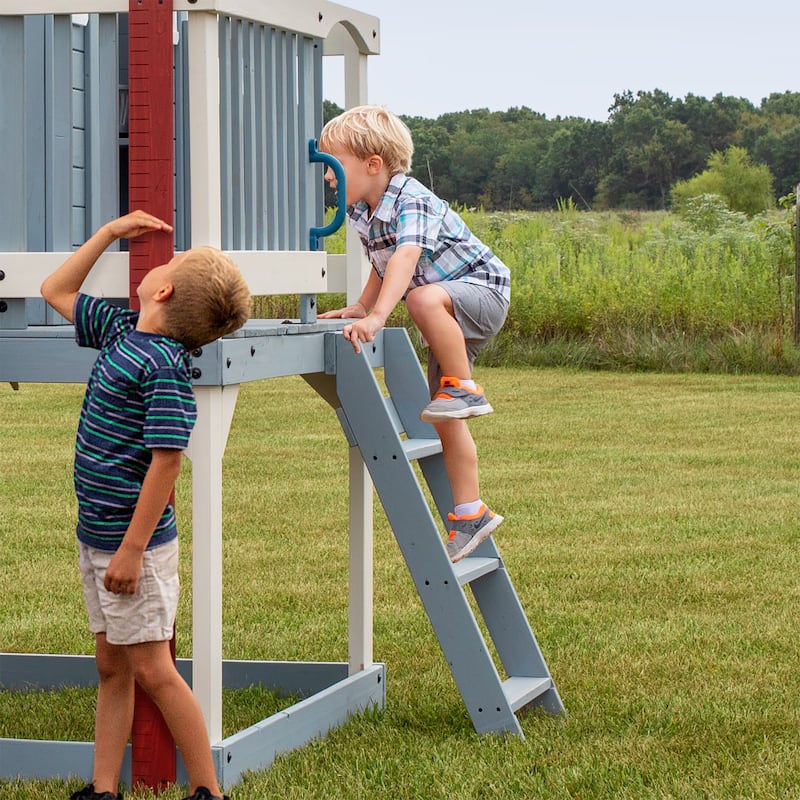 Backyard Discovery Beacon Heights Cedar Wooden Elevated Kids Playhouse - 6'3" x 10'0"