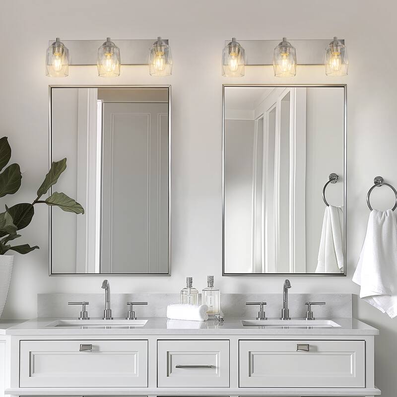 3-Light Brushed Nickel Cylinder Modern Bathroom Vanity Light with Clear Glass Shade,Wall Lamp for Mirror Kitchen Bedroom