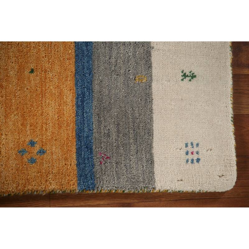Striped Gabbeh Oriental Area Rug Hand-knotted Wool Carpet - 2'6"x 4'11"
