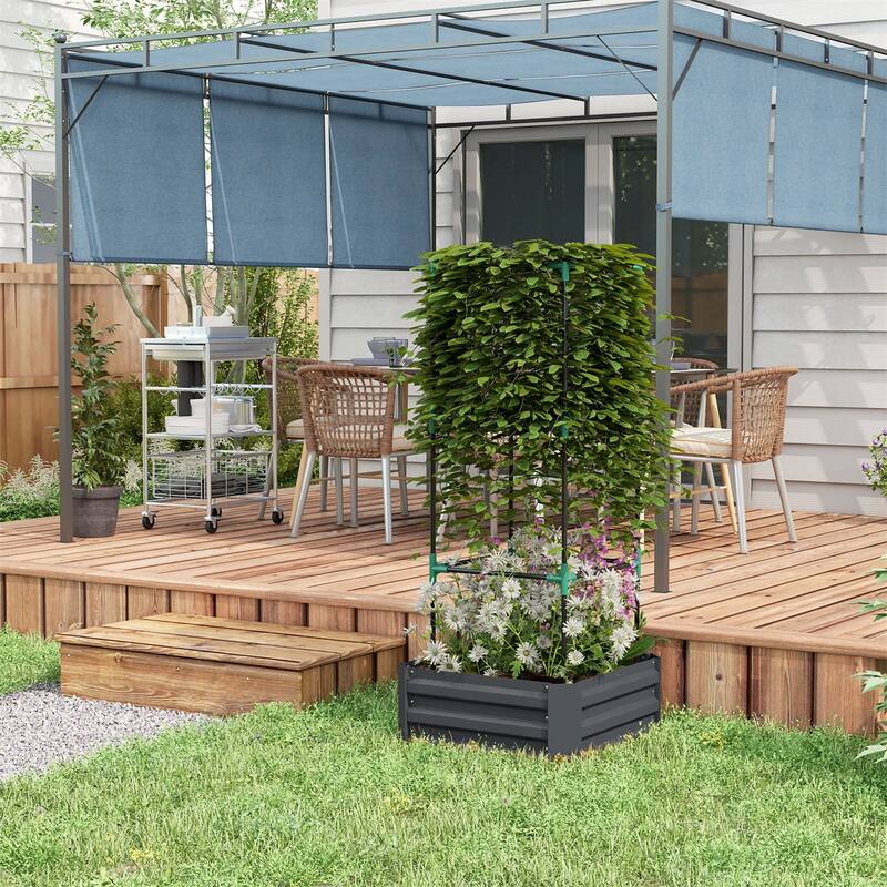 Galvanized Steel Raised Garden Bed with Adjustable Trellis for Vegetables Fruits and Flowers Outdoor Planter