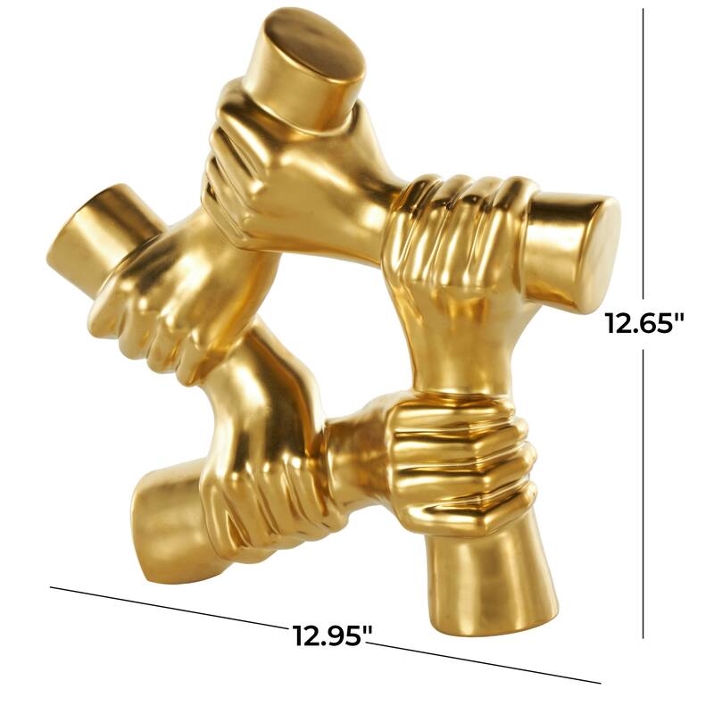Gold Ceramic Gripping Hands Decorative Sculpture