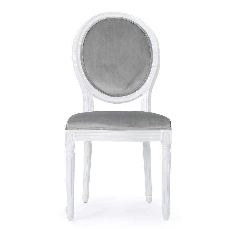 Set of 2 French Dining Chairs Grey Side Chair Round Back Accent Chairs