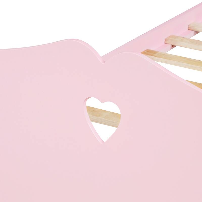 Pink Wood Twin Platform Bed with Headboard, Footboard, and Slat Support - Minimalist Design, Sturdy Pine Frame, 10 Slats