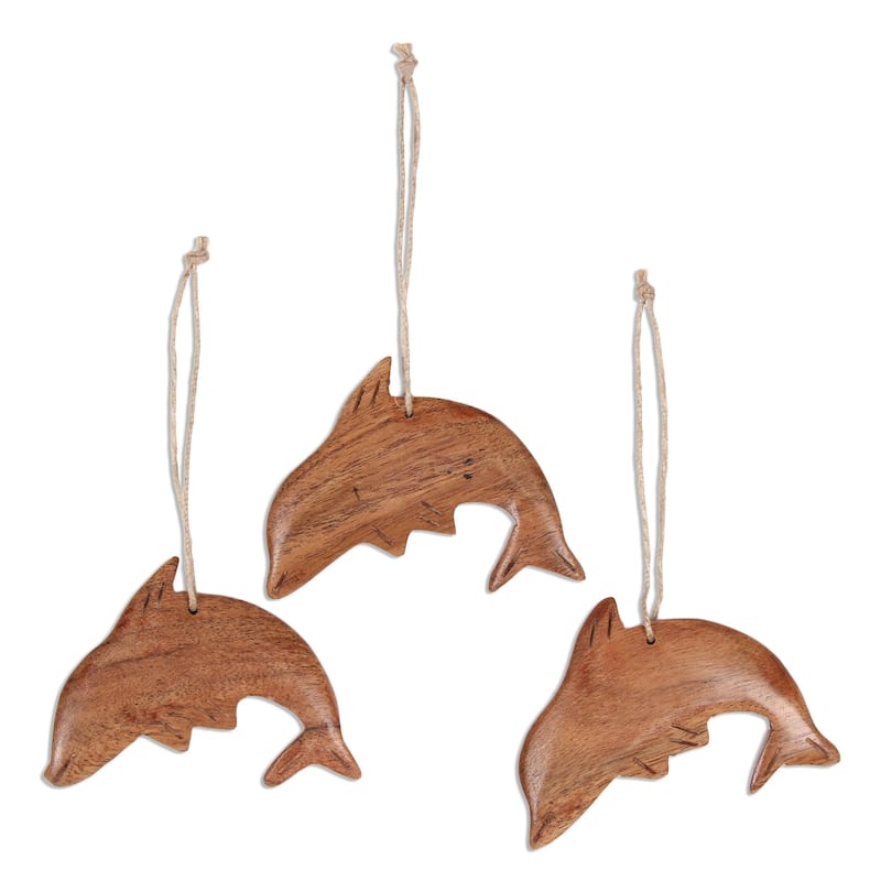 Novica Handmade Happy Dolphins Wood Ornaments (Set Of 3)