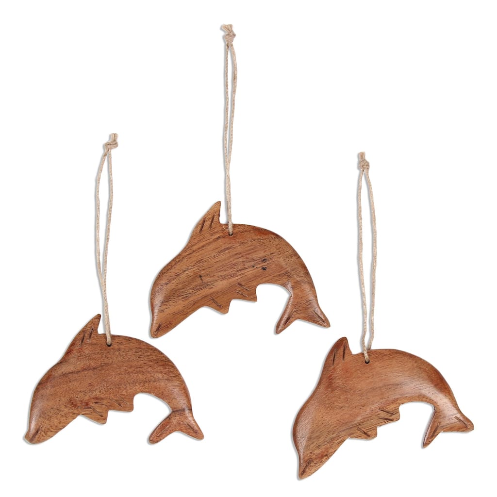 Novica Handmade Happy Dolphins Wood Ornaments (Set Of 3)