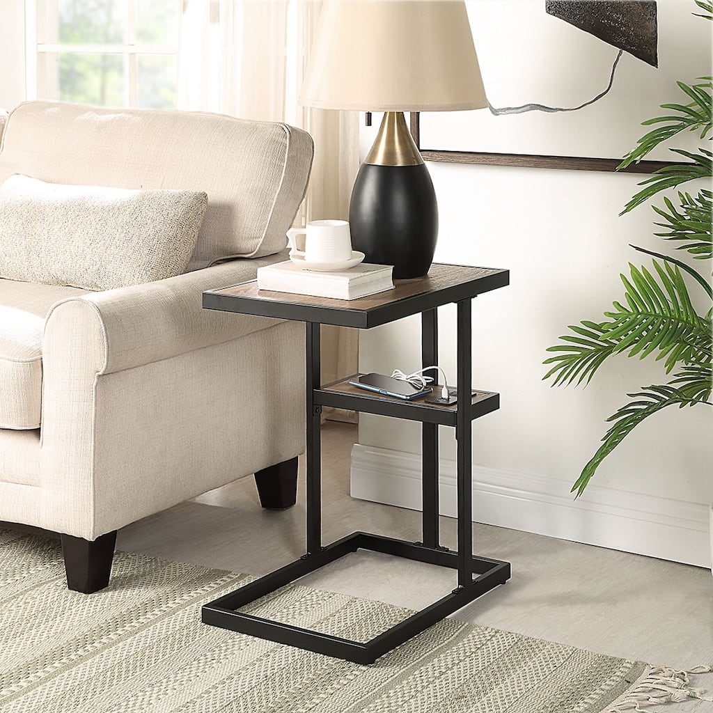Azalea Park Wood and Metal C-Table with Charging Station - 20 W x 13.98 D x 24.02 H