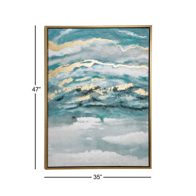 Canvas Geode Enlarge Slice Living Room Framed Wall Art with Gold Frame - Teal - Roche River Decor