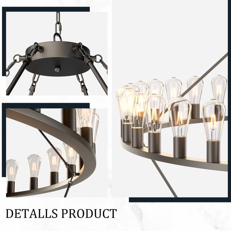 Industrial Style High Ceiling Pendant Extra Large Wagon Wheel Chandelier, Adjustable Chain, for Dining Rooms Living Rooms