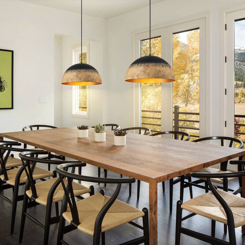 Industrial Black and Sandy Mud Finish Dome Pendant Light Fixtures Kitchen Island - W15.75"