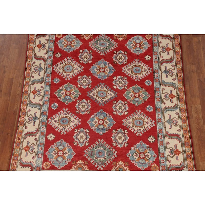 Geometric Red Kazak Oriental Area Rug Handmade Bedroom Wool Carpet - 5'0" x 6'9"