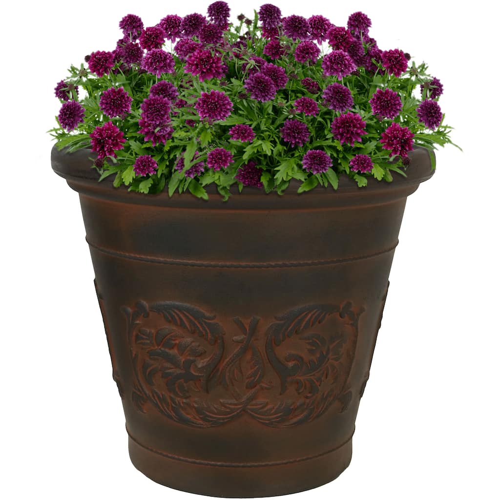 Sunnydaze Arabella Polyresin Large Round Outdoor Planter - 16in