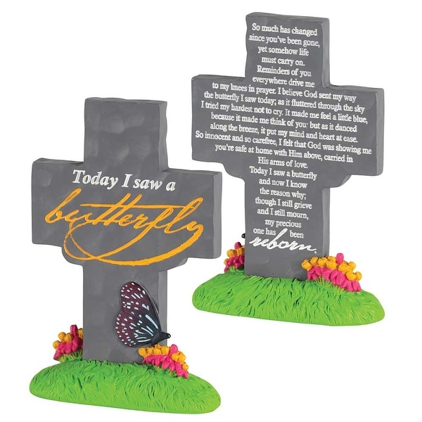 5.5" Gray and Yellow "Today i saw a butterfly" Engraved Cross Tabletop - N/A