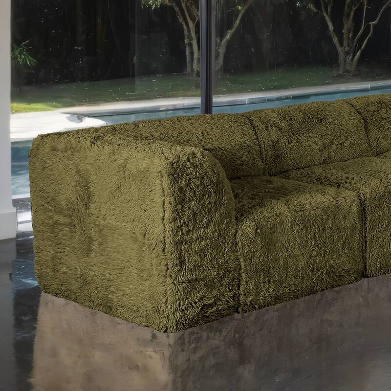 Furniture of America Ylena Modern 5-Piece Faux Fur Foam Modular Compressed Sectional Sofa with Ottoman