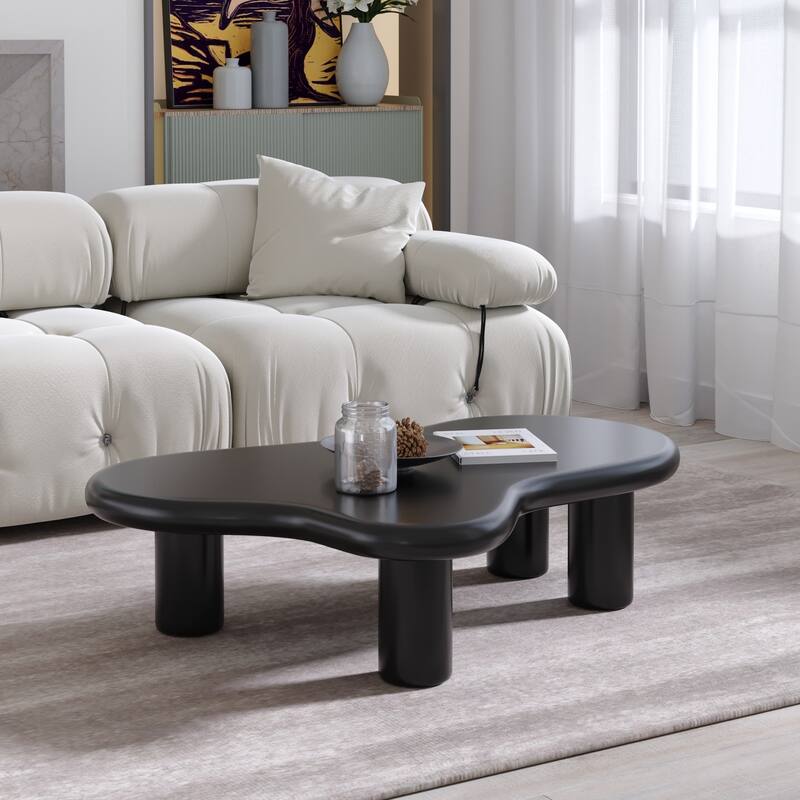 Moden Black Cloud Coffee Table, 47 Inch Low Coffee Table With Thicken Round Edge And 4 Legs Irregular Coffee Table Asymmetrical Unique Center Table%2f %2fa 1003228211