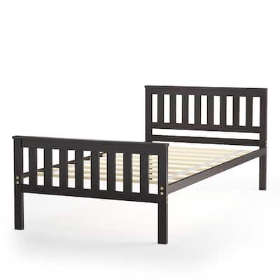 Costway Twin Wood Platform Bed with Headboard and Footboard Mattress
