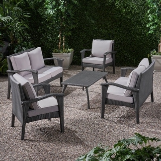 Honolulu Outdoor 5-piece Wicker Chat Set with Cushions by Christopher Knight Home